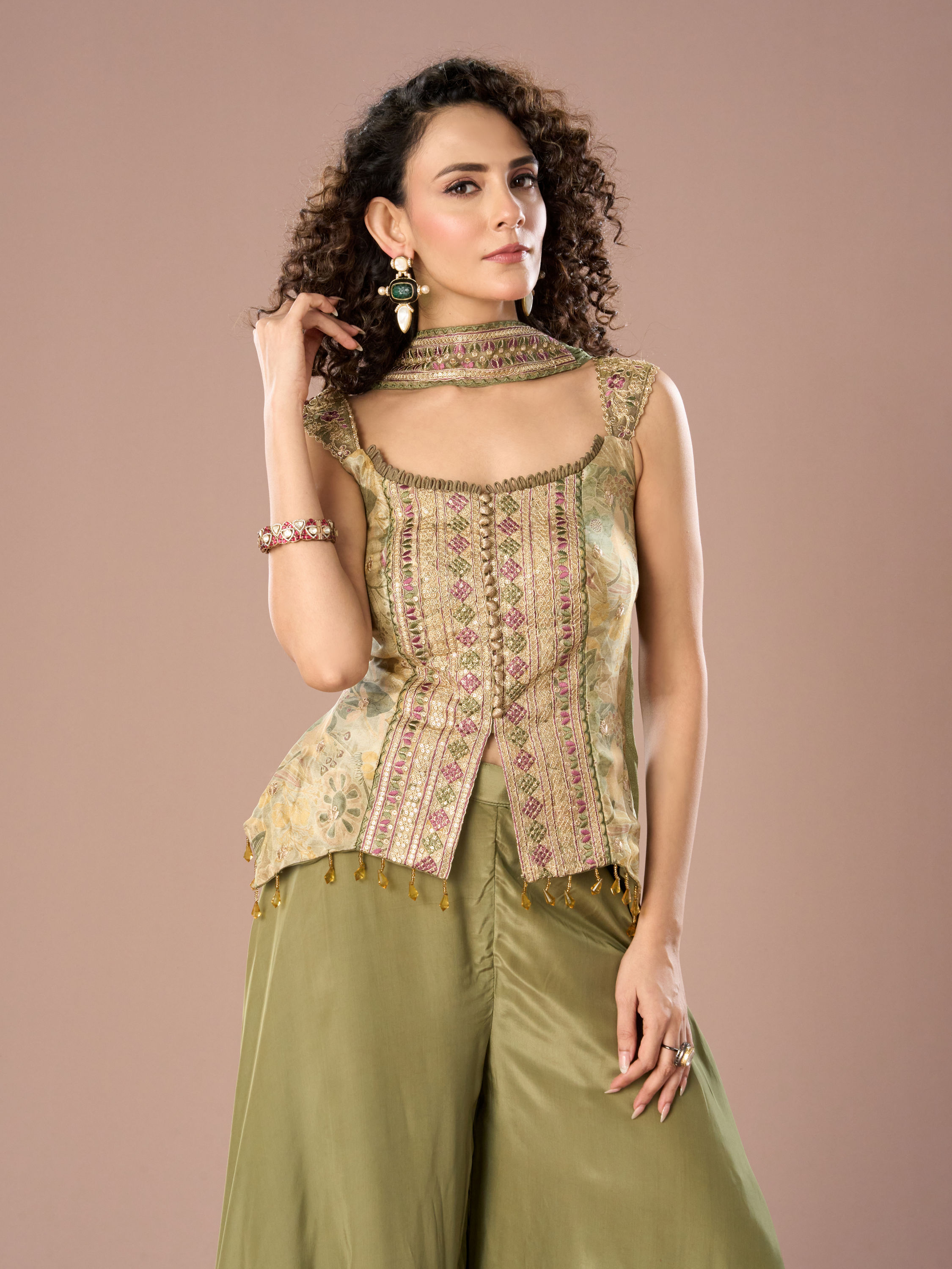 Mohey Women Charming Pista Green Peplum Indo Western