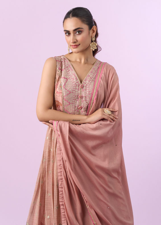 Mohey Women Elegant Pink Art Silk Anarkali