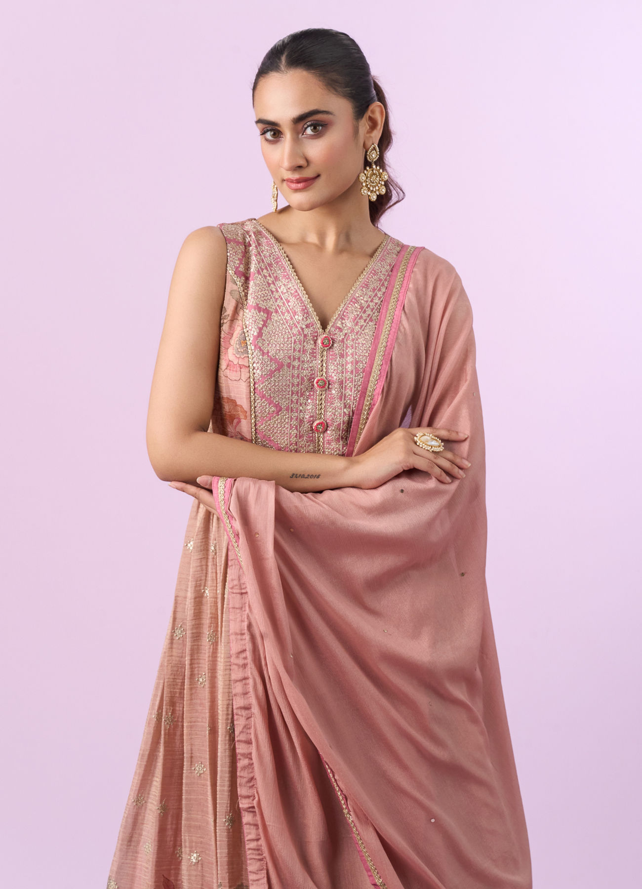 Mohey Women Elegant Pink Art Silk Anarkali