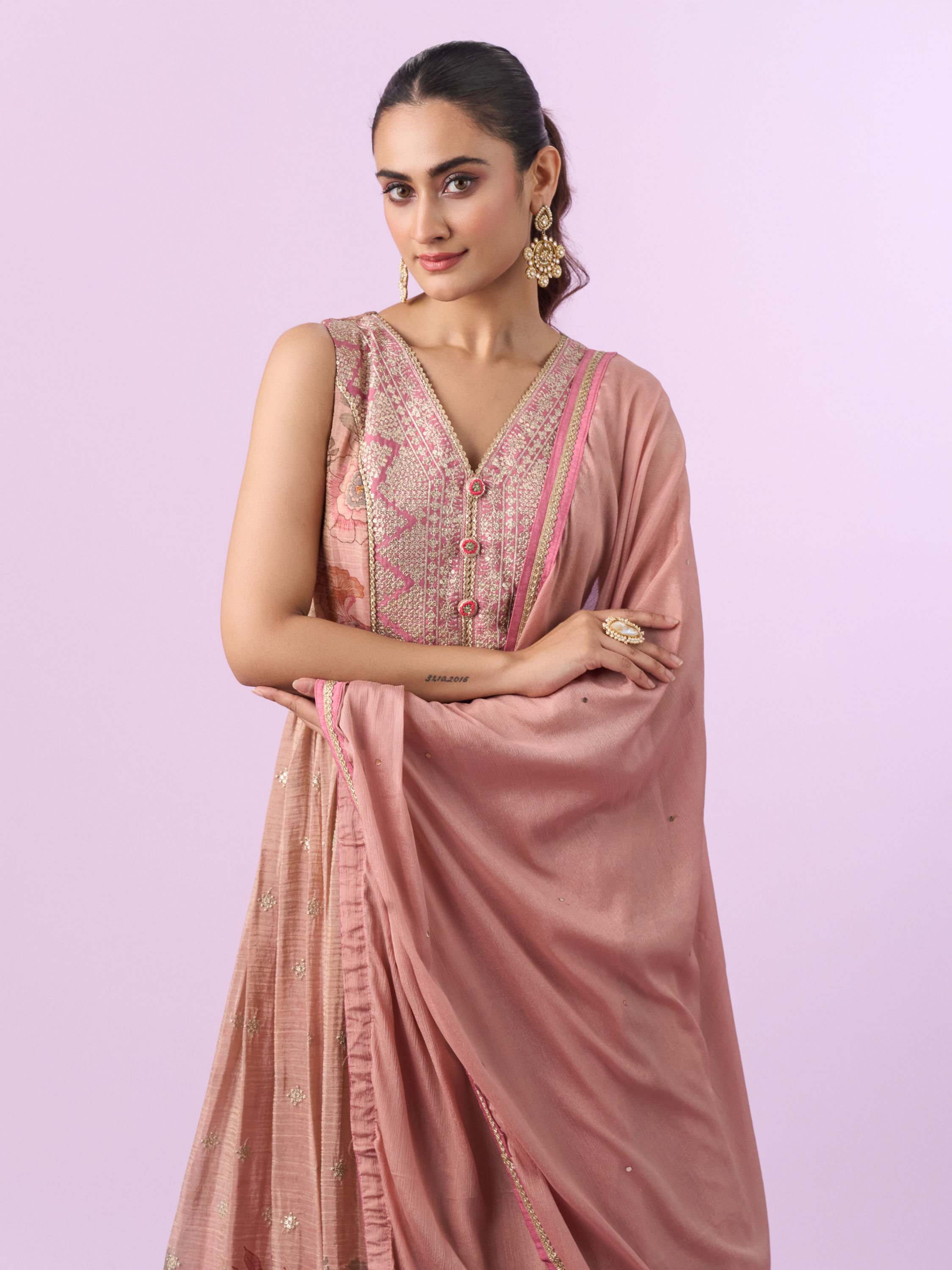 Mohey Women Elegant Pink Art Silk Anarkali