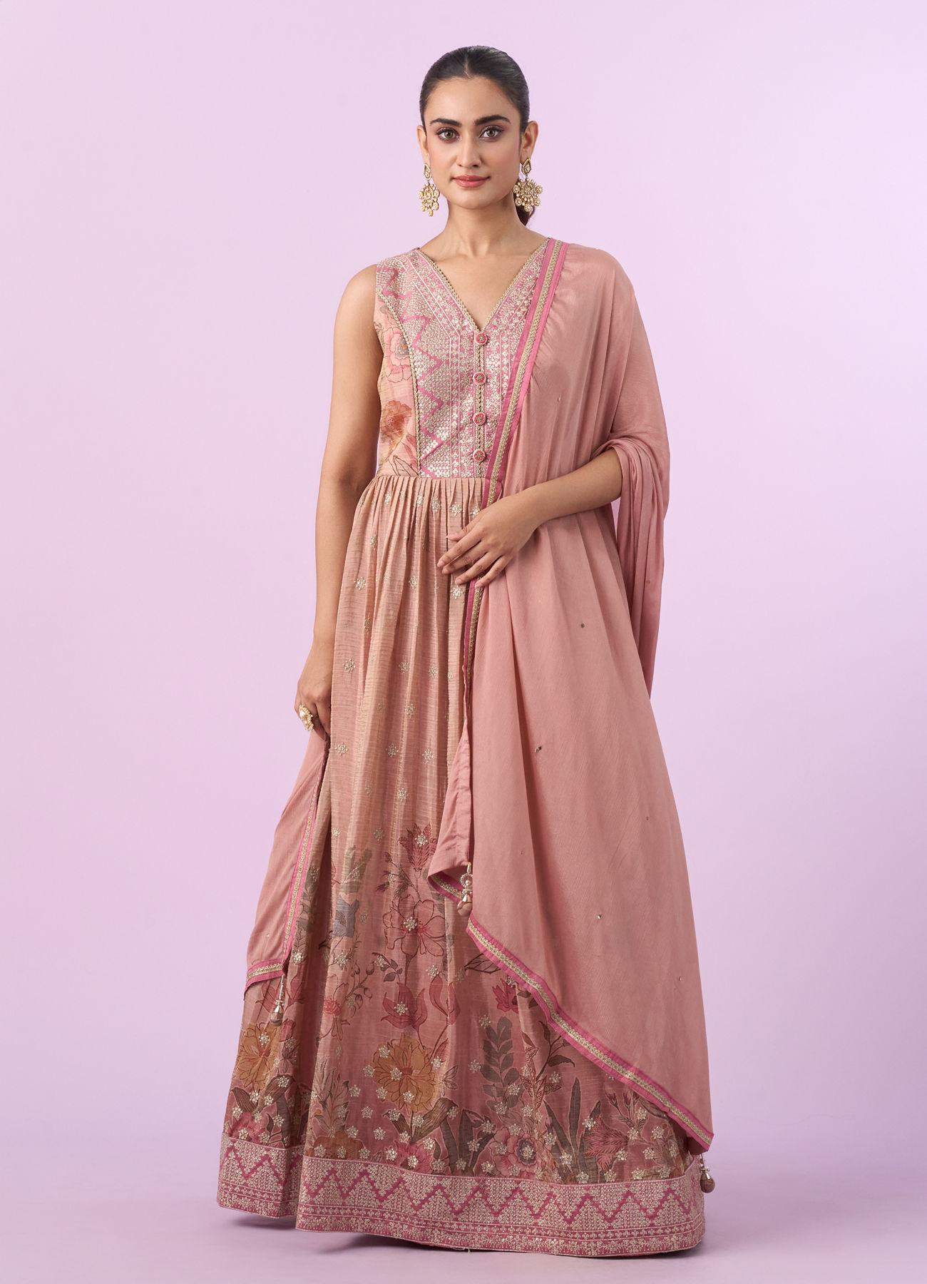 Mohey Women Elegant Pink Art Silk Anarkali