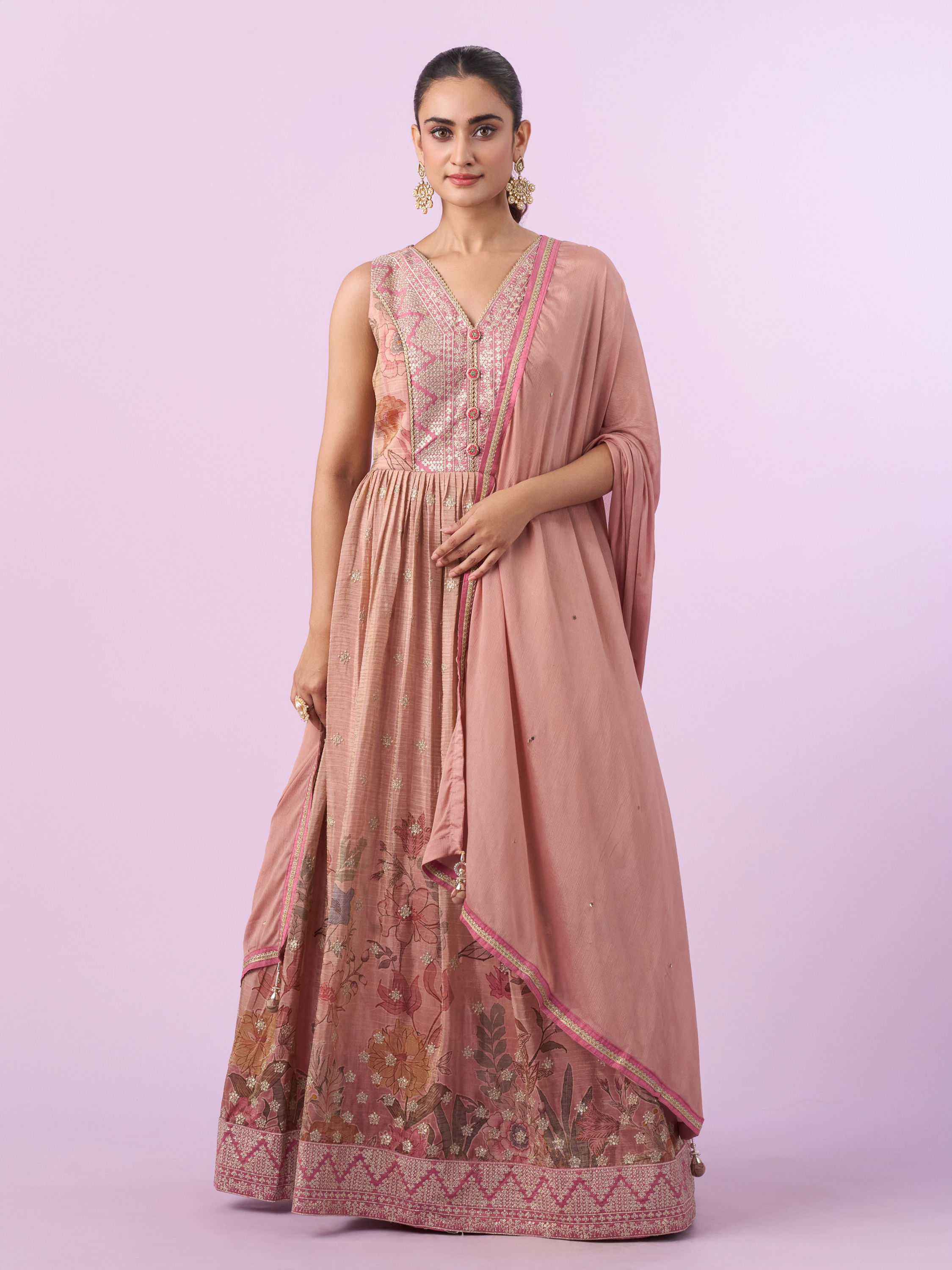 Mohey Women Elegant Pink Art Silk Anarkali