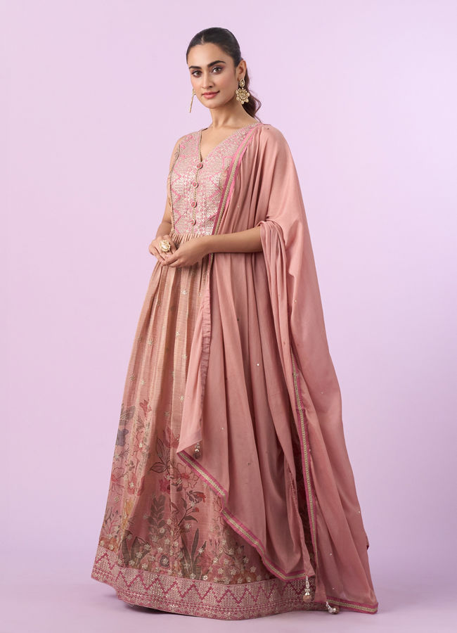 Mohey Women Elegant Pink Art Silk Anarkali