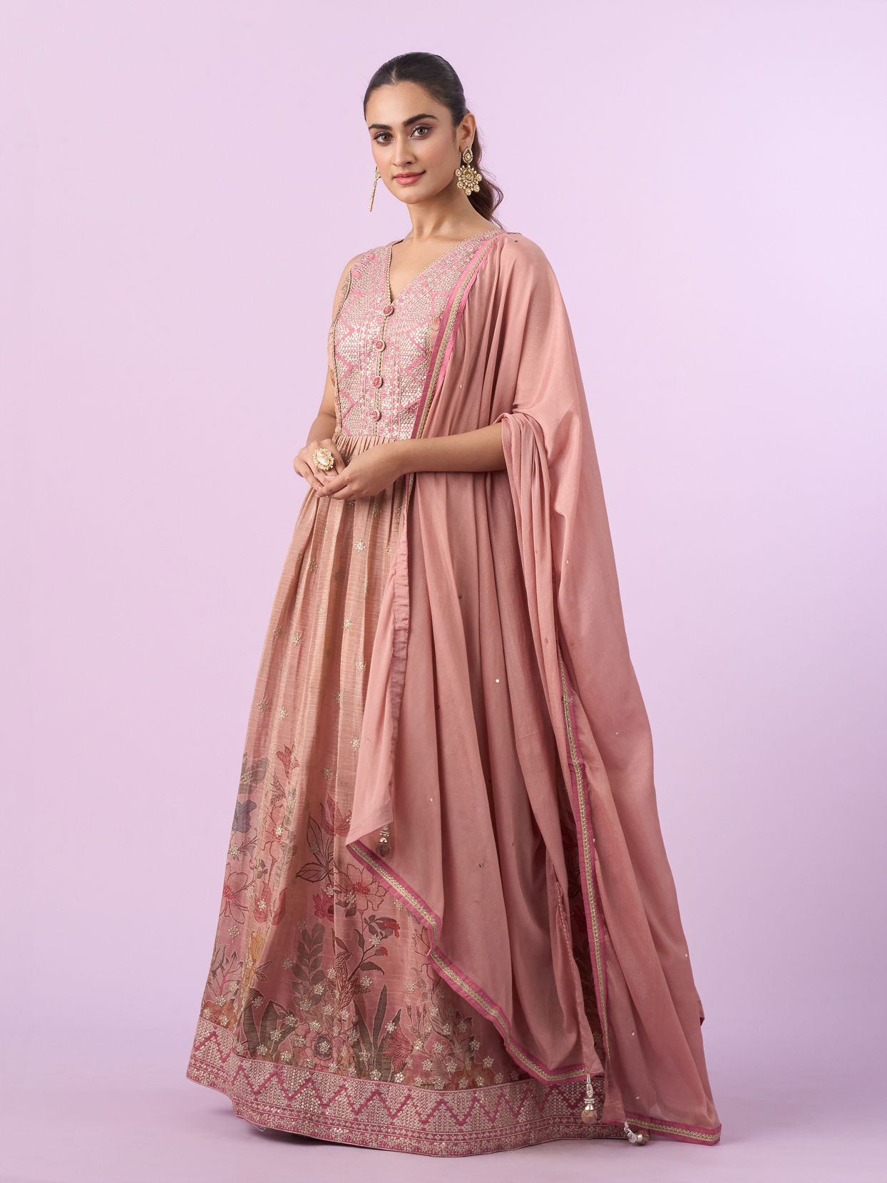 Mohey Women Elegant Pink Art Silk Anarkali