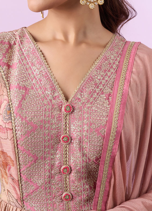 Mohey Women Elegant Pink Art Silk Anarkali
