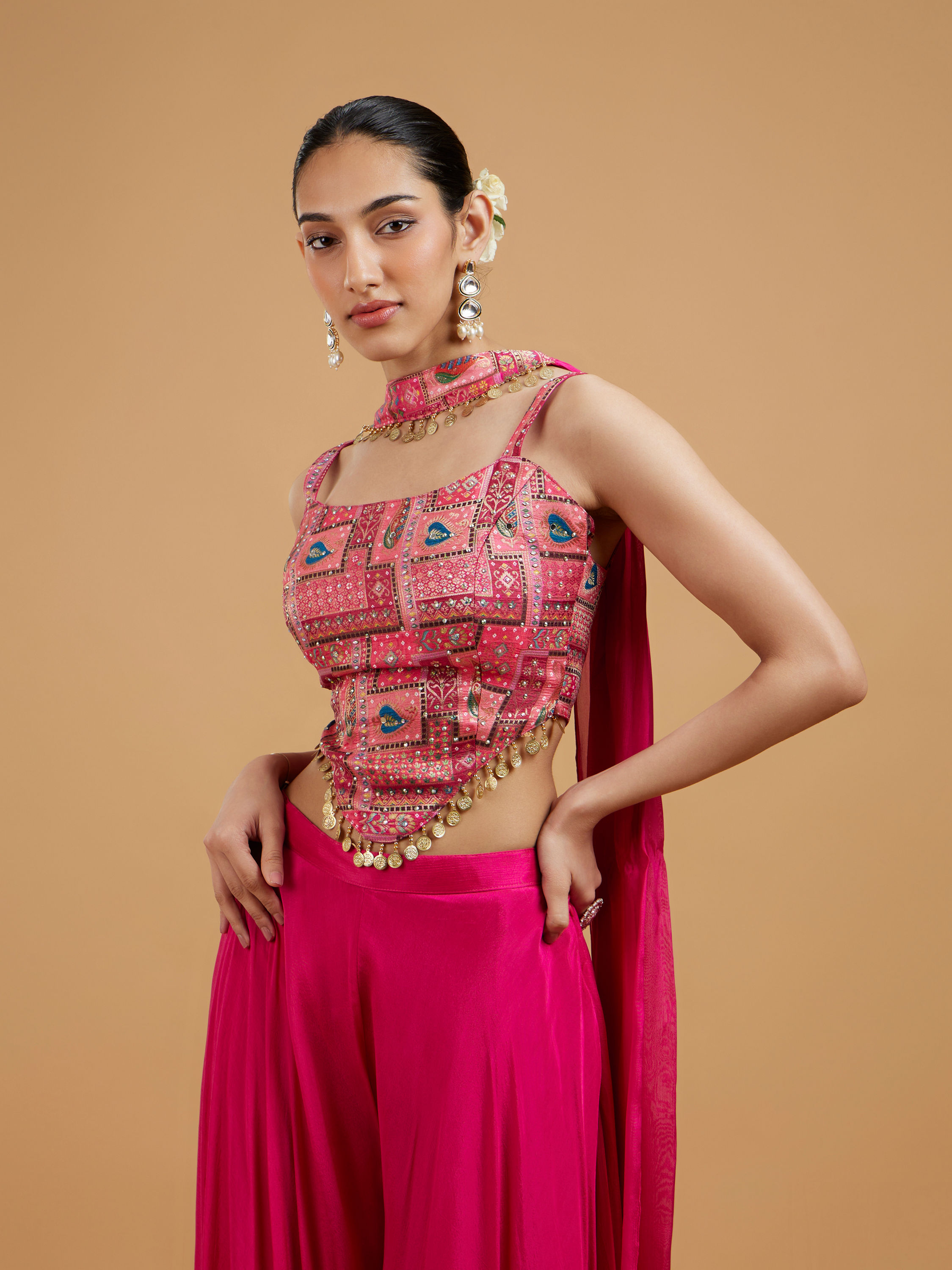 Mohey Women Graceful Pink Chinon Indo Western