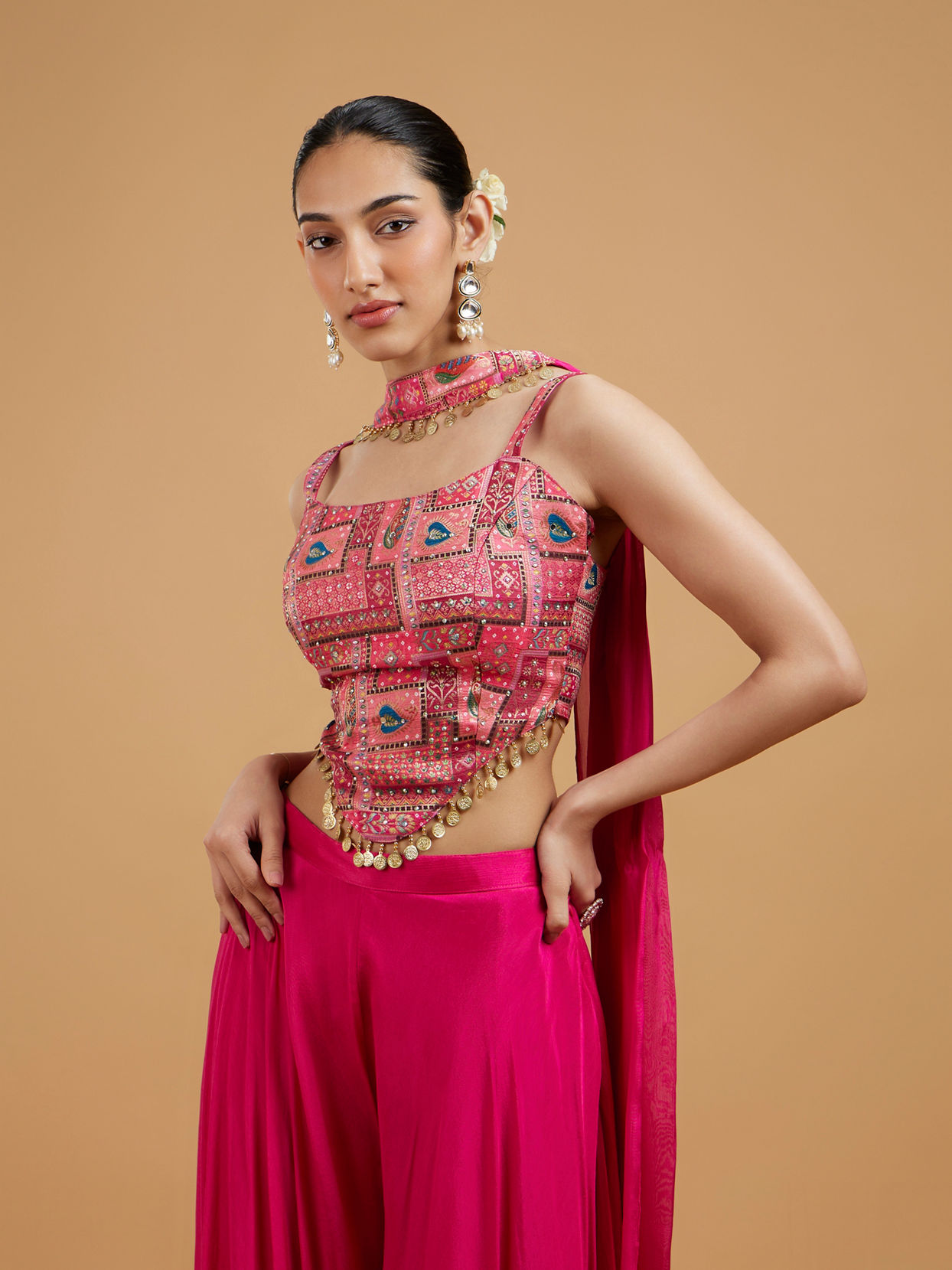 Mohey Women Graceful Pink Chinon Indo Western