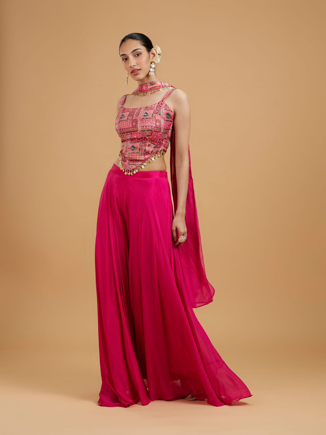 Mohey Women Graceful Pink Chinon Indo Western