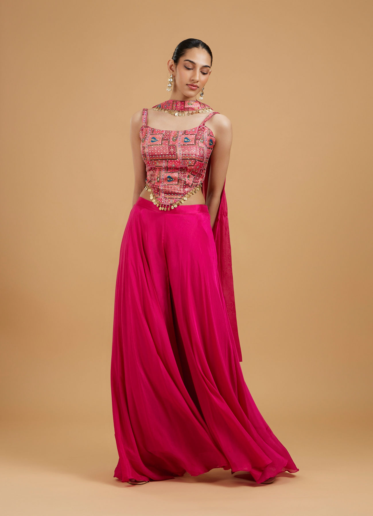 Mohey Women Graceful Pink Chinon Indo Western