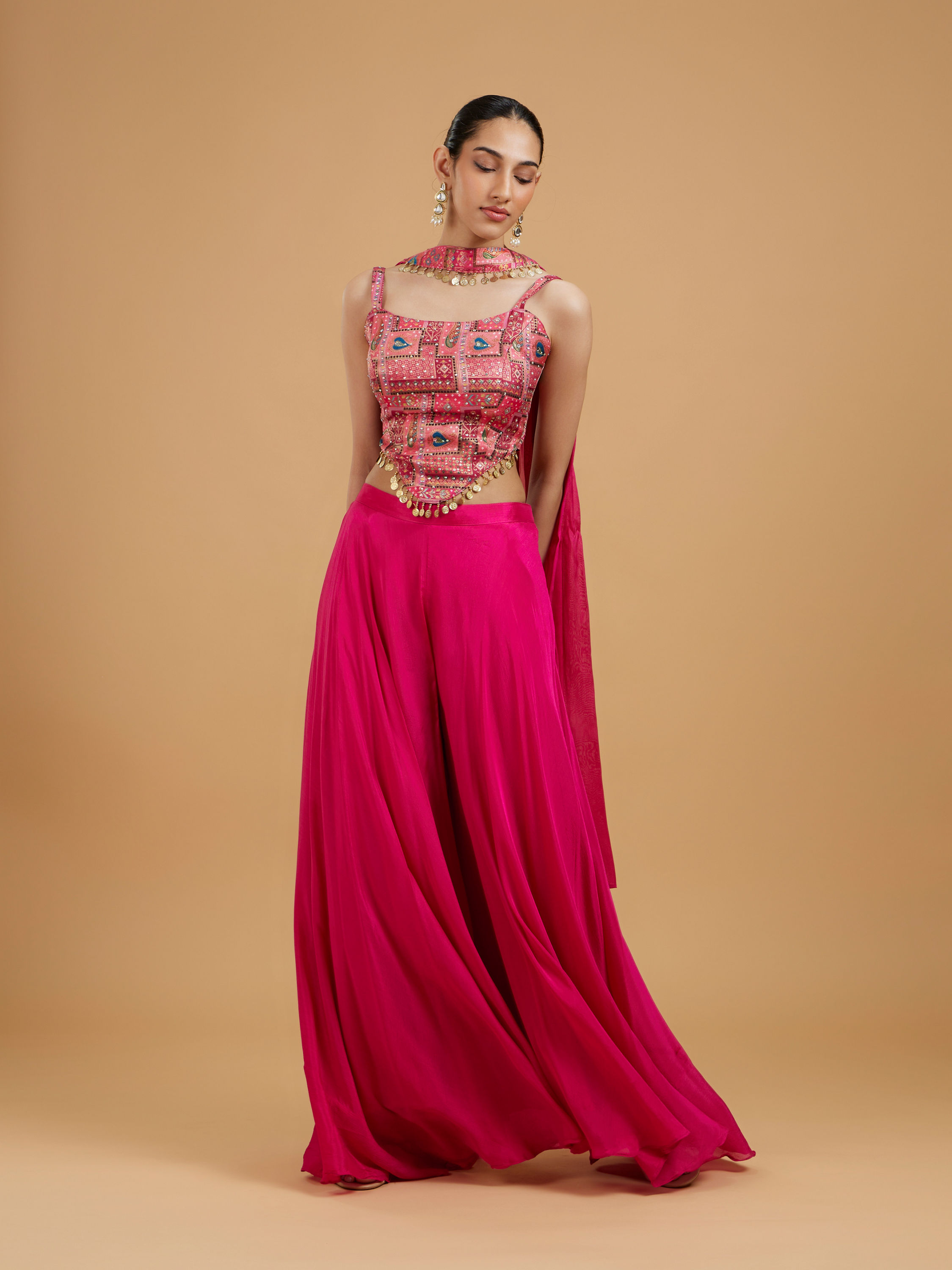 Mohey Women Graceful Pink Chinon Indo Western
