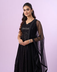 Mohey Women Black Georgette Anarkali Stitched Suit