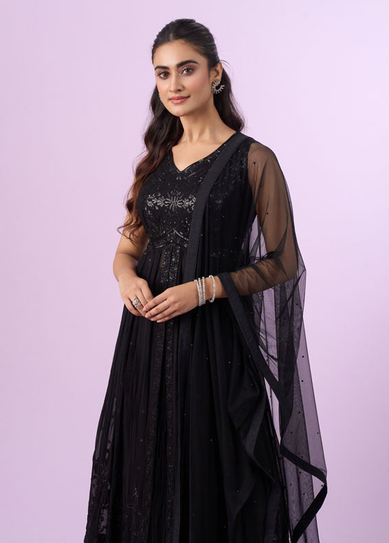 Mohey Women Black Georgette Anarkali Stitched Suit