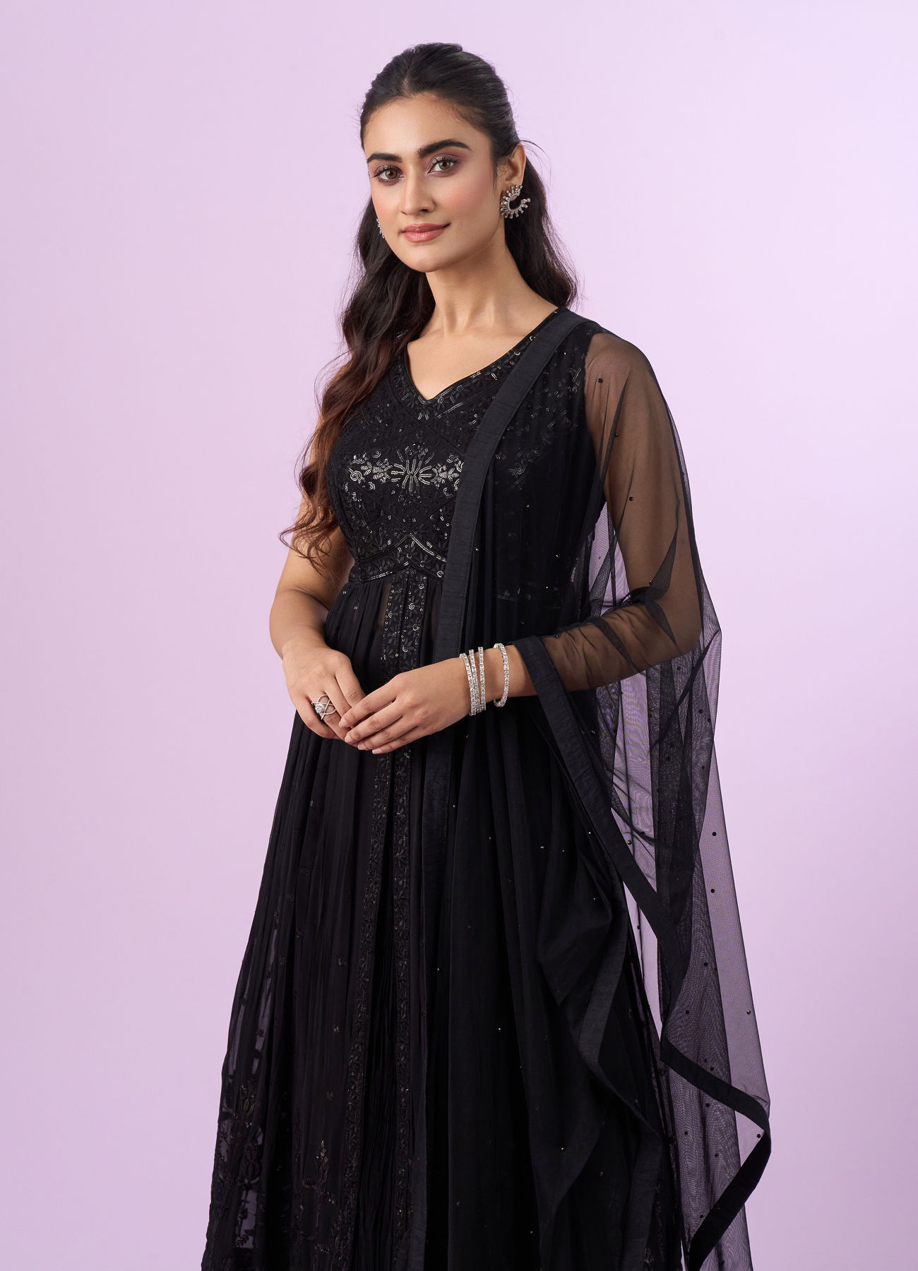 Mohey Women Black Georgette Anarkali Stitched Suit