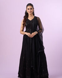 Mohey Women Black Georgette Anarkali Stitched Suit