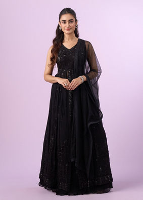 Mohey Women Black Georgette Anarkali Stitched Suit