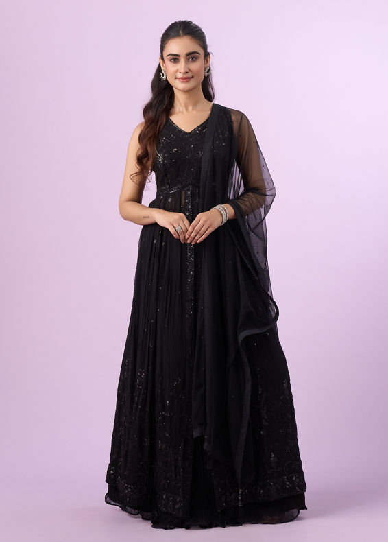 Mohey Women Black Georgette Anarkali Stitched Suit