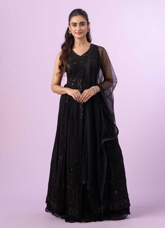 Mohey Women Black Georgette Anarkali Stitched Suit