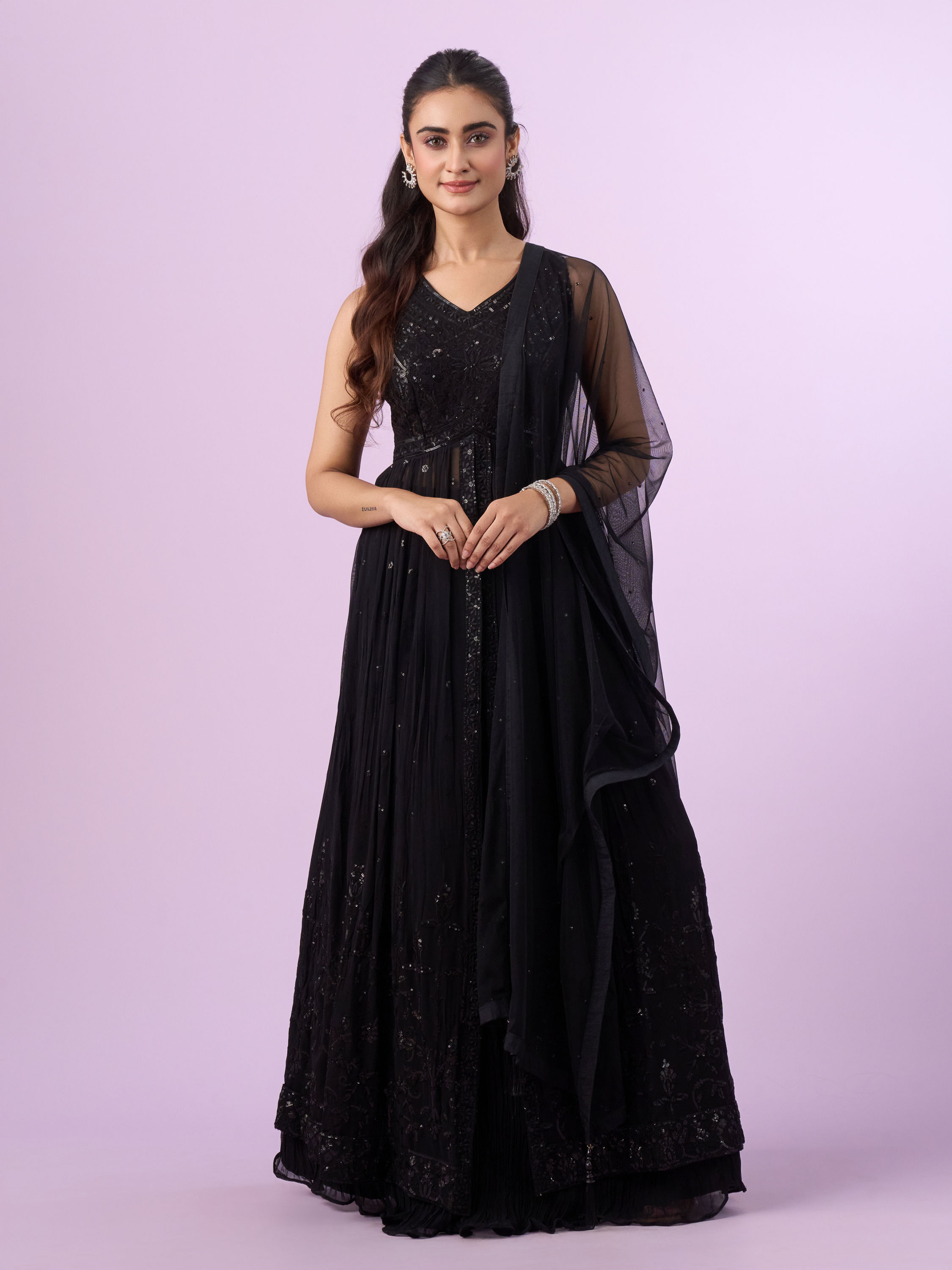 Mohey Women Black Georgette Anarkali Stitched Suit