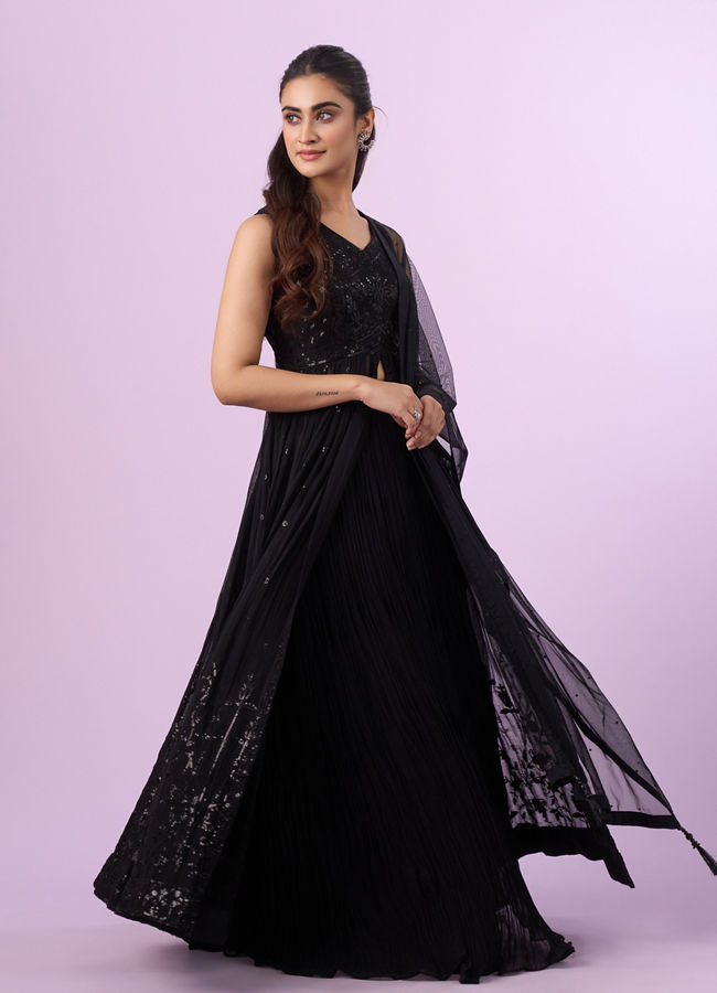 Mohey Women Black Georgette Anarkali Stitched Suit