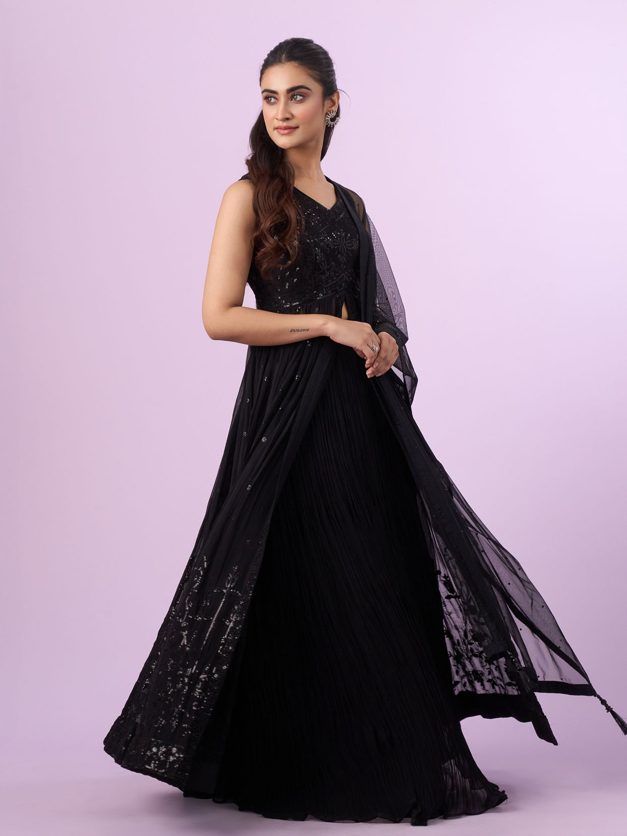 Mohey Women Black Georgette Anarkali Stitched Suit