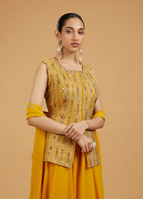 Mohey Women Radiant Mustard Yellow Georgette Indo Western