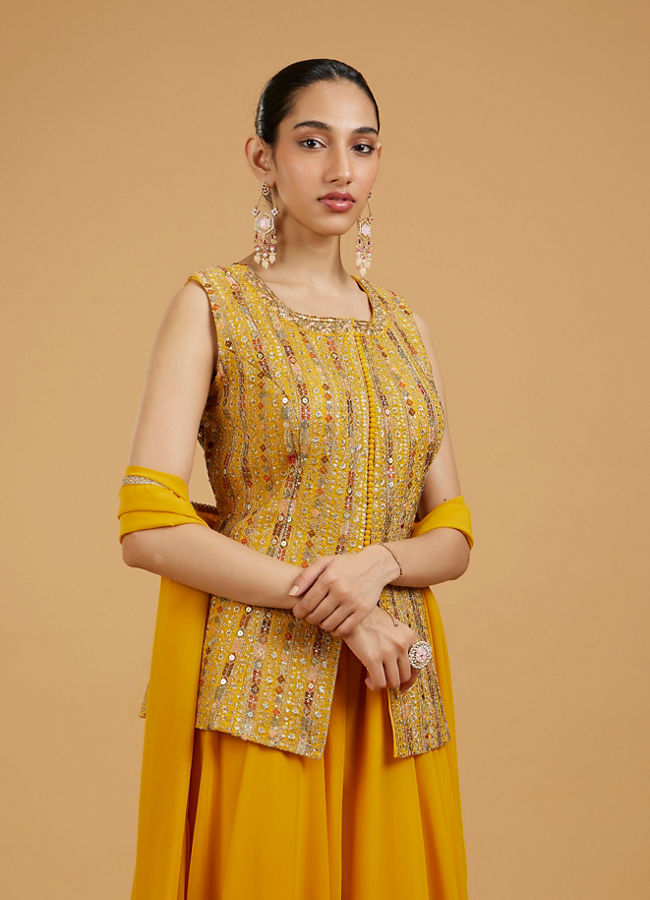 Mohey Women Radiant Mustard Yellow Georgette Indo Western