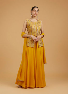 Mohey Women Radiant Mustard Yellow Georgette Indo Western