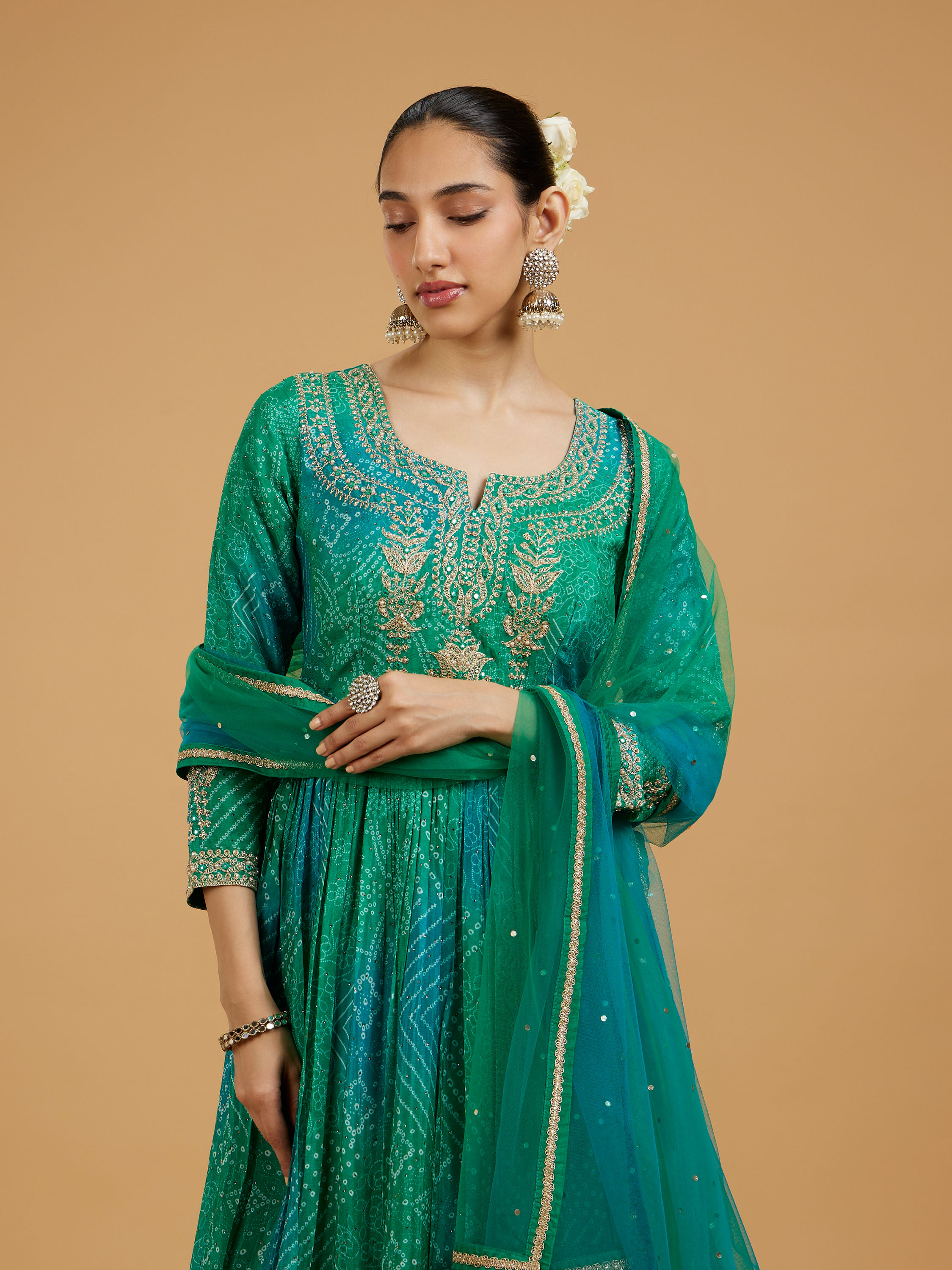 Mohey Women Emerald Elegance Anarkali Suit