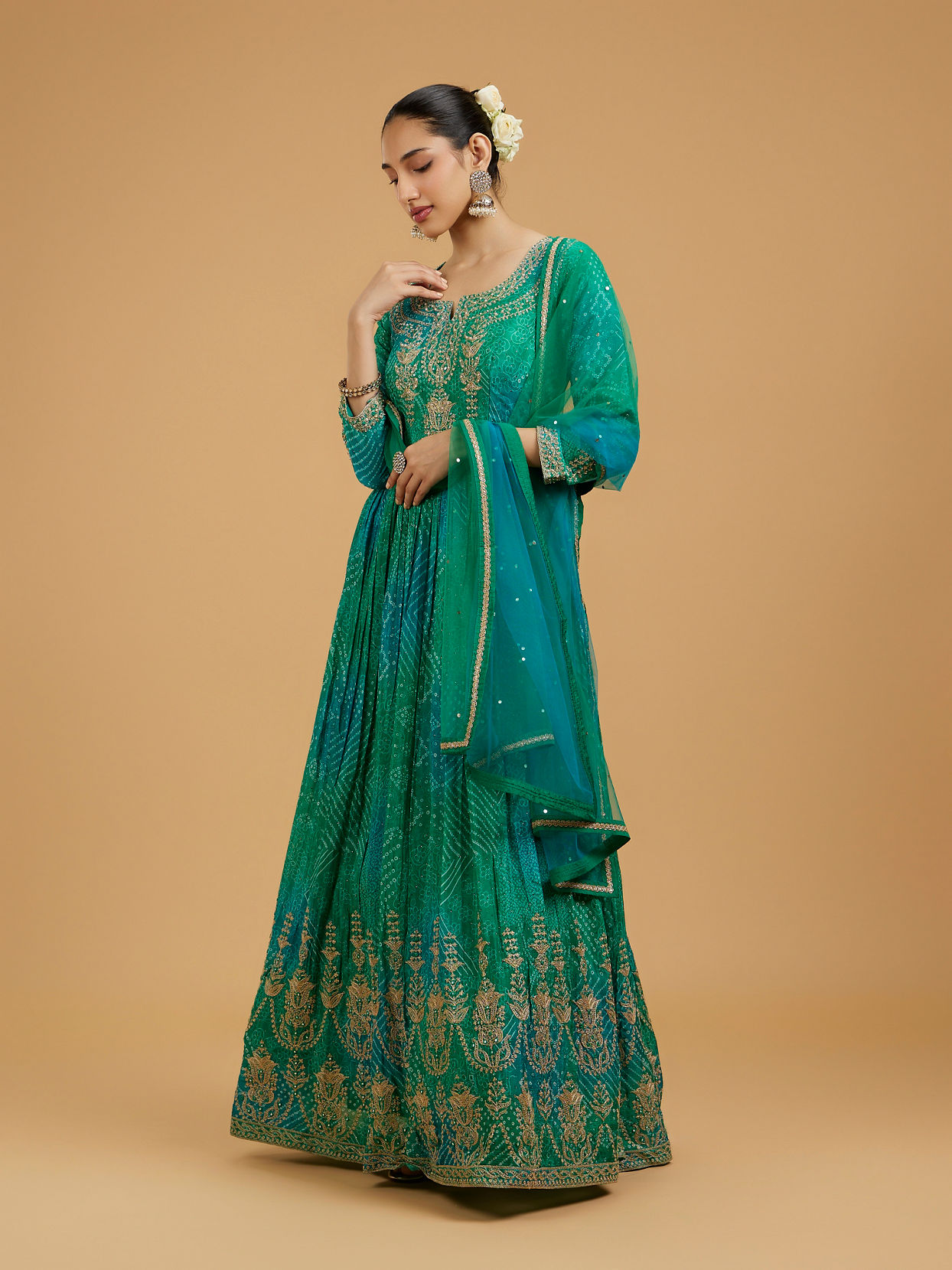 Mohey Women Emerald Elegance Anarkali Suit