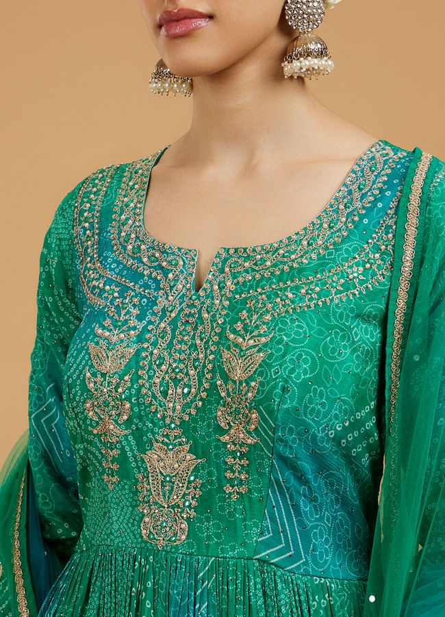 Mohey Women Emerald Elegance Anarkali Suit
