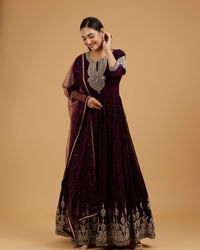 Mohey Women Dazzling Wine Georgette Anarkali Suit