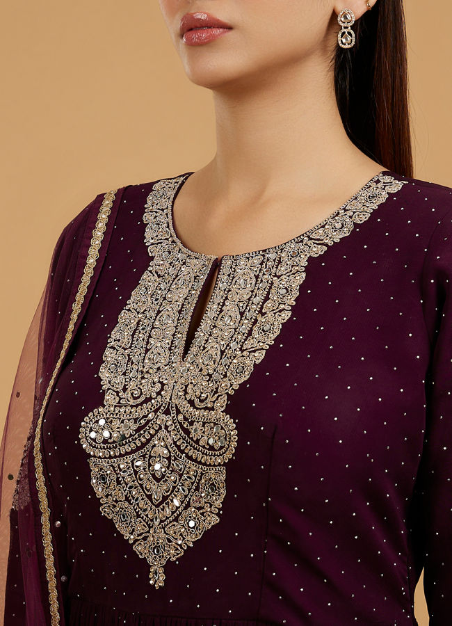 Mohey Women Dazzling Wine Georgette Anarkali Suit