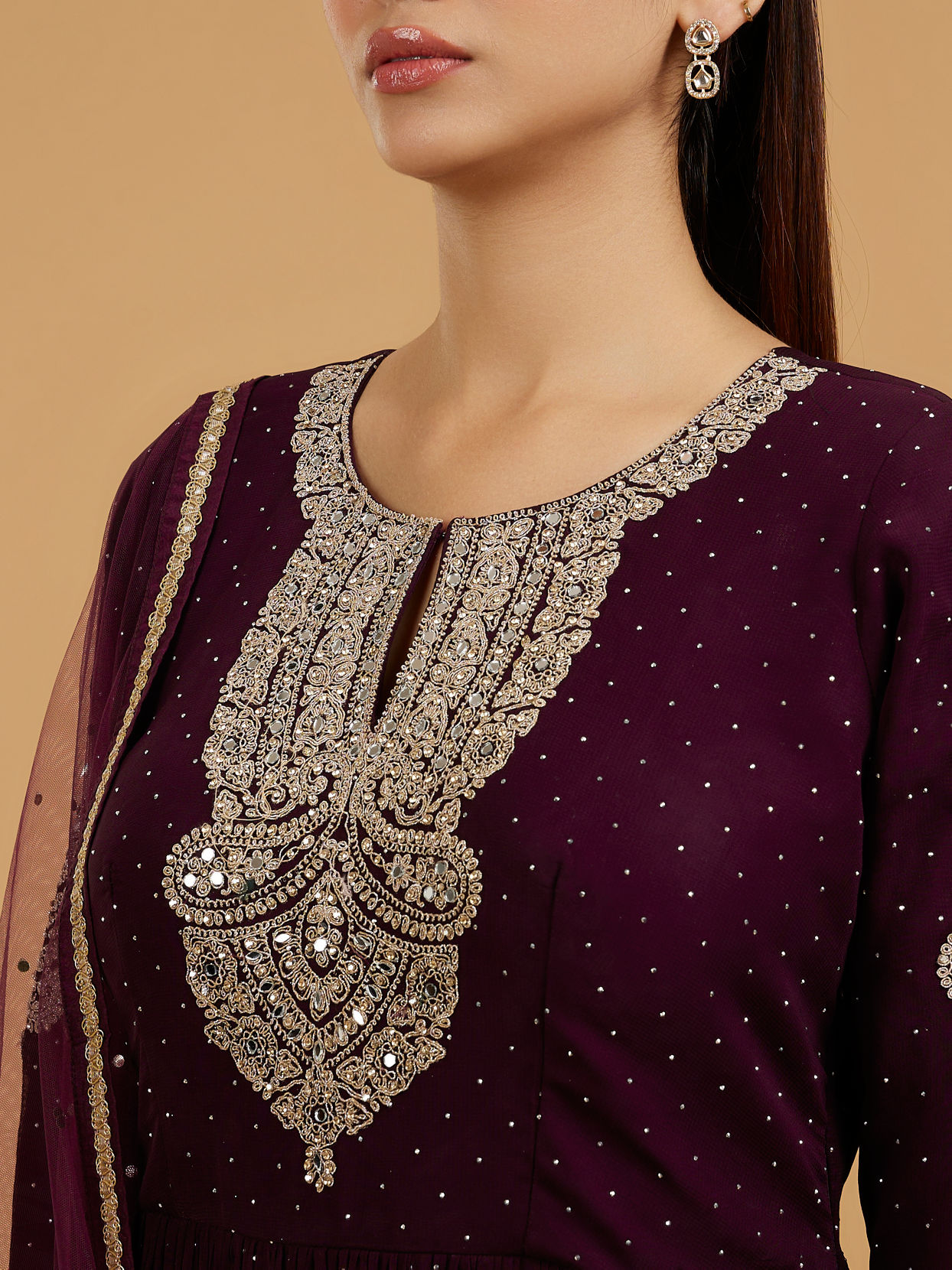 Mohey Women Dazzling Wine Georgette Anarkali Suit