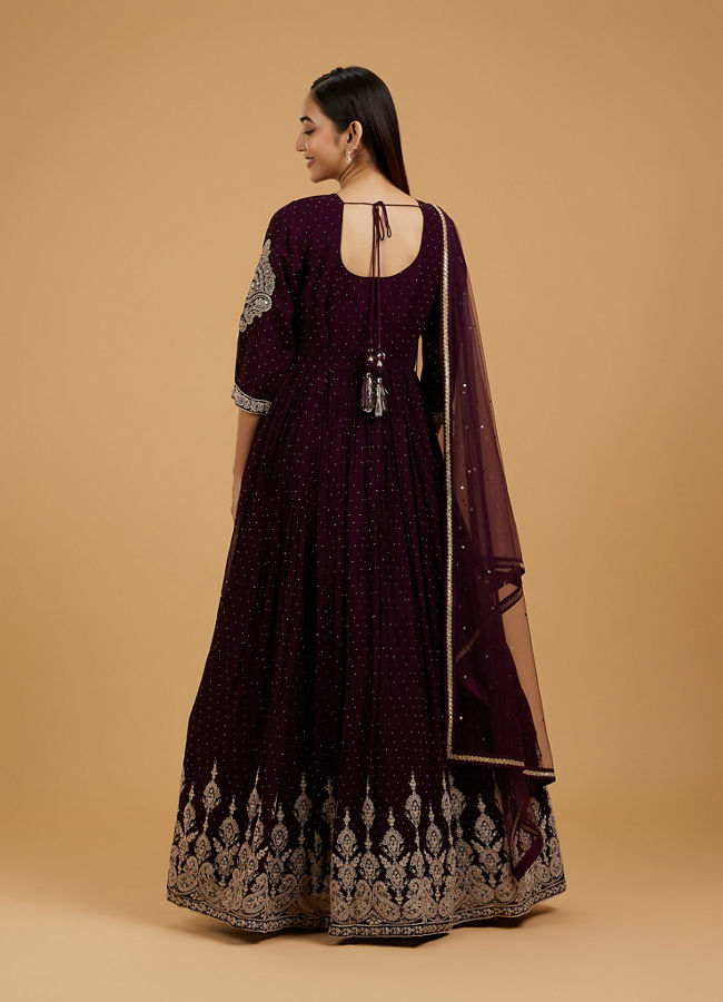 Mohey Women Dazzling Wine Georgette Anarkali Suit
