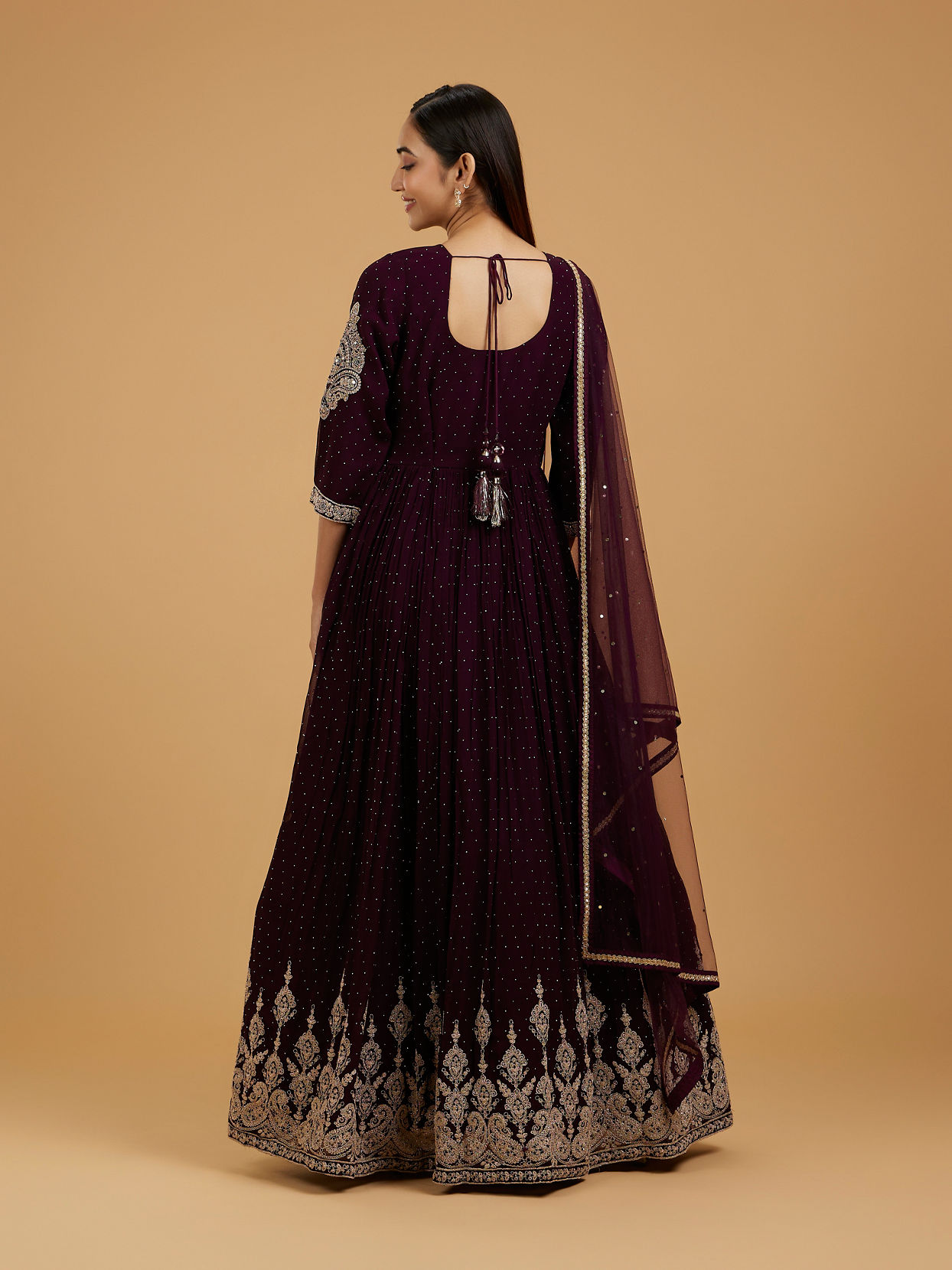 Mohey Women Dazzling Wine Georgette Anarkali Suit