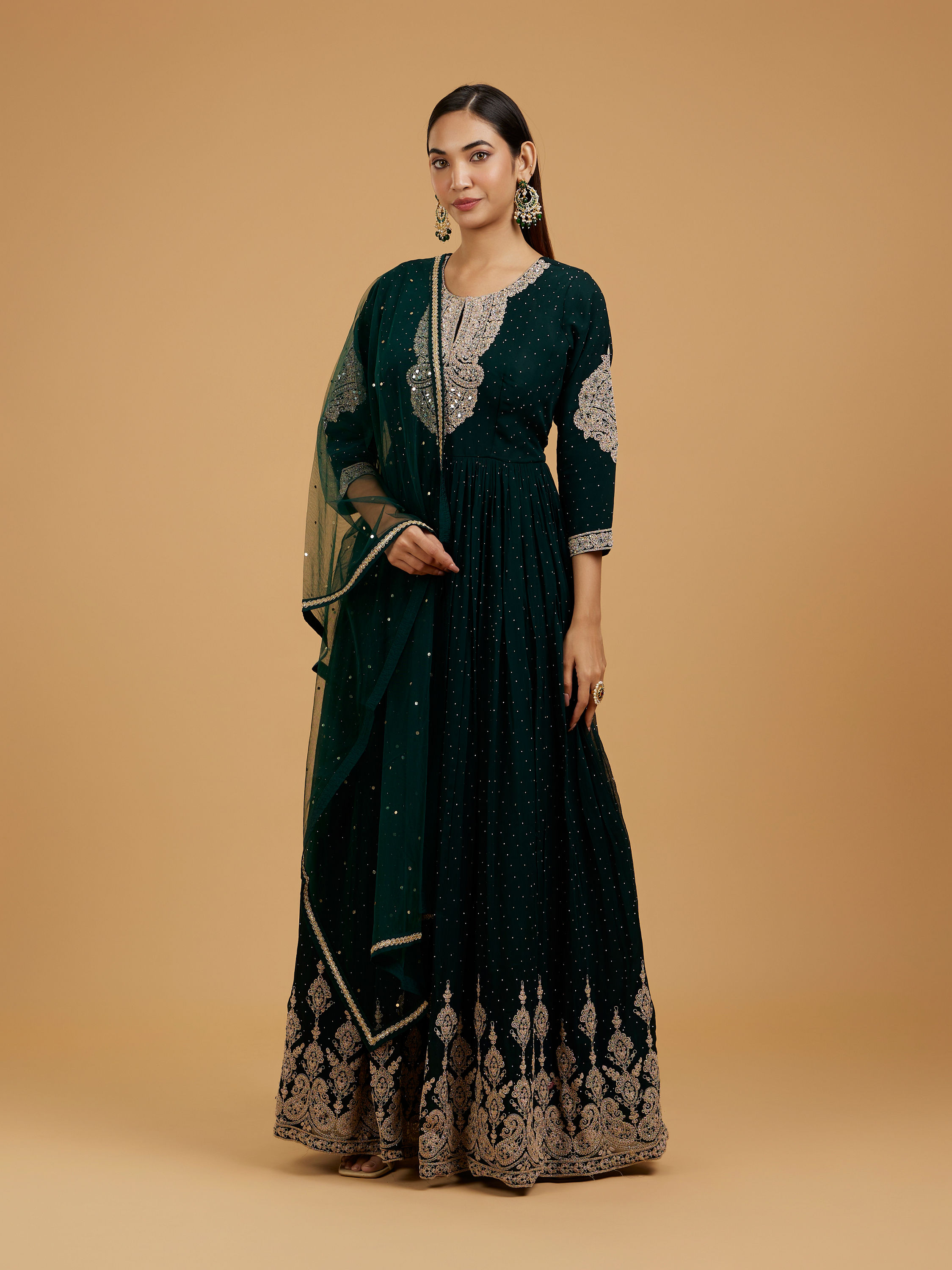 Mohey Women Exquisite Bottle Green Anarkali Suit
