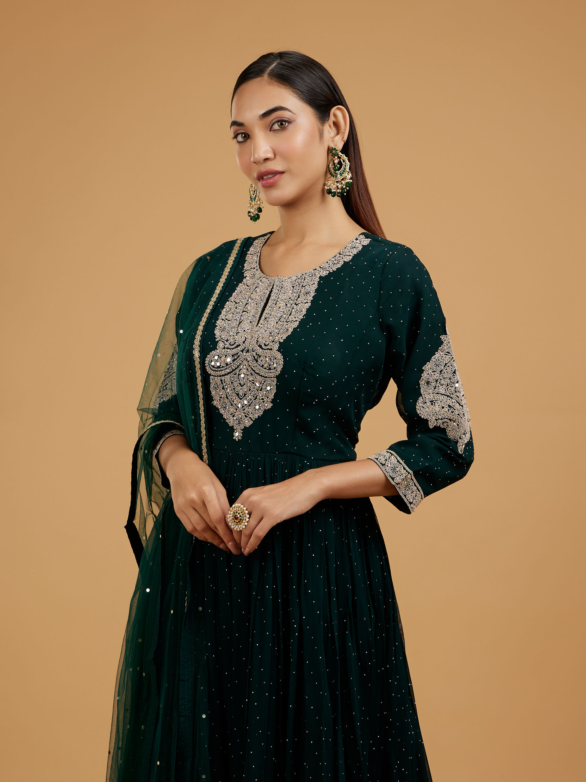 Mohey Women Exquisite Bottle Green Anarkali Suit