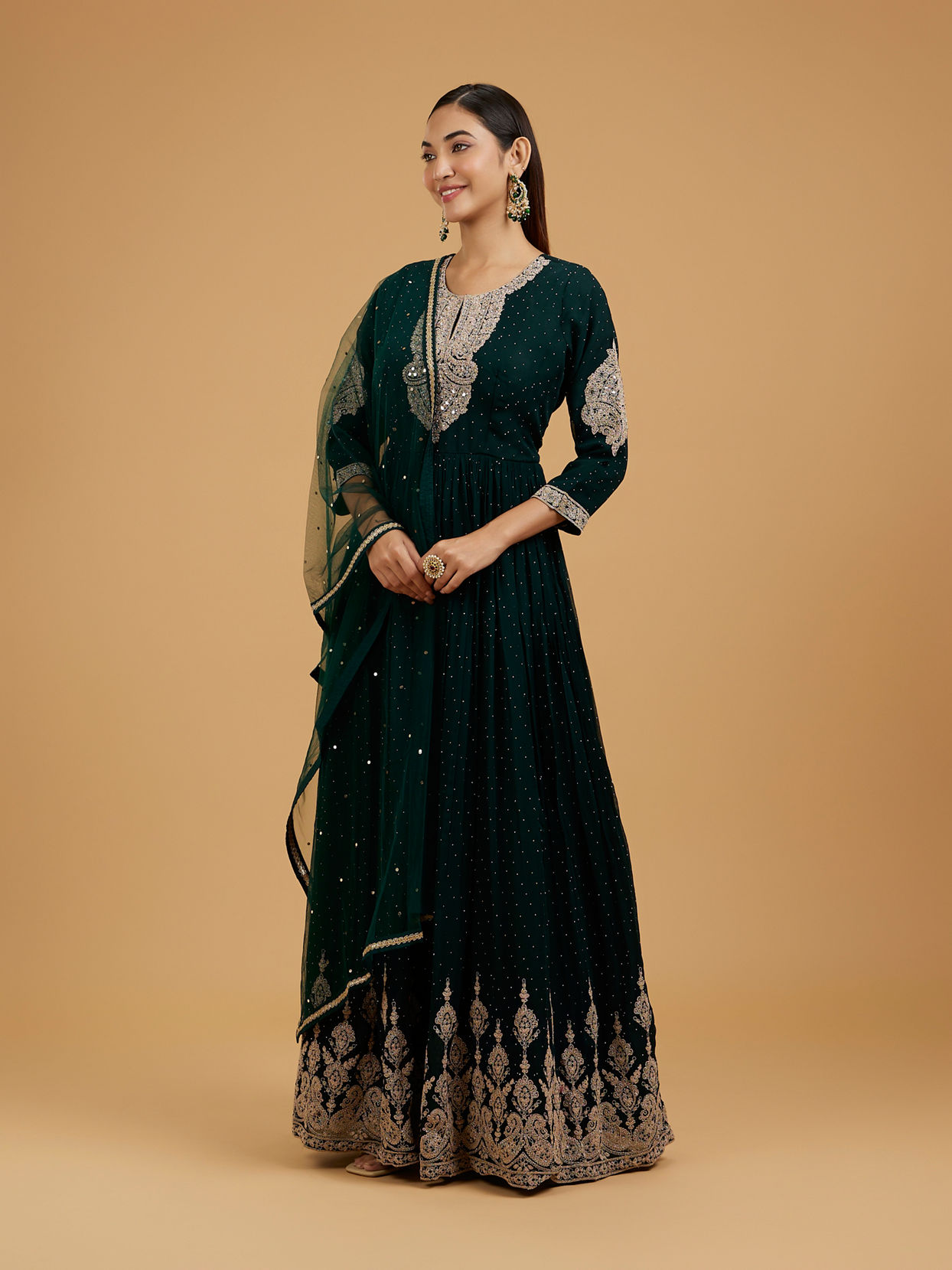 Mohey Women Exquisite Bottle Green Anarkali Suit