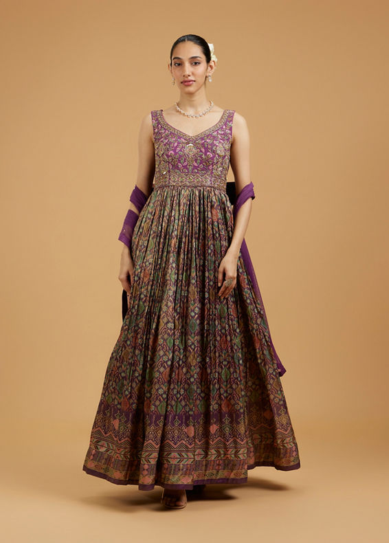 Mohey Women Graceful Purple Stitched Anarkali Suit