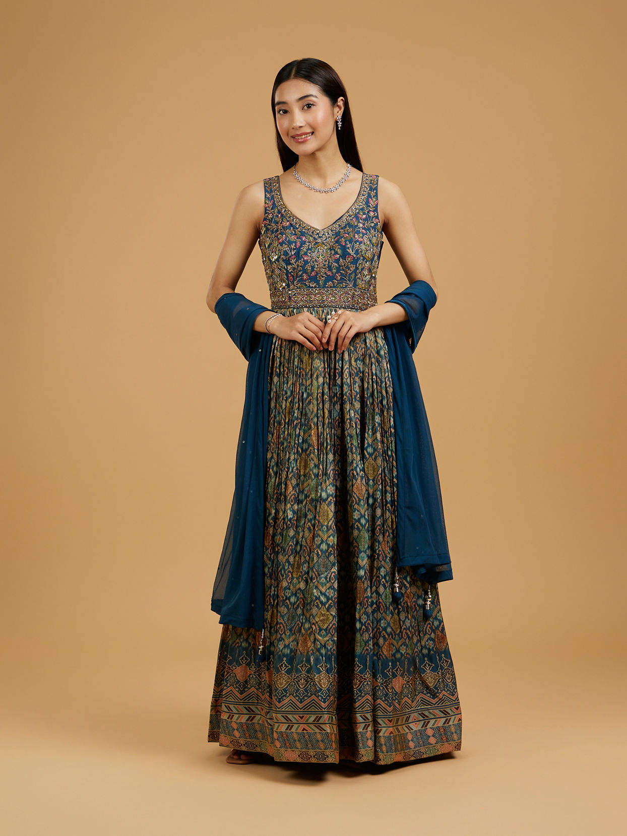 Mohey Women Elegant Blue Anarkali Suit