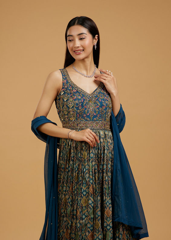 Mohey Women Elegant Blue Anarkali Suit