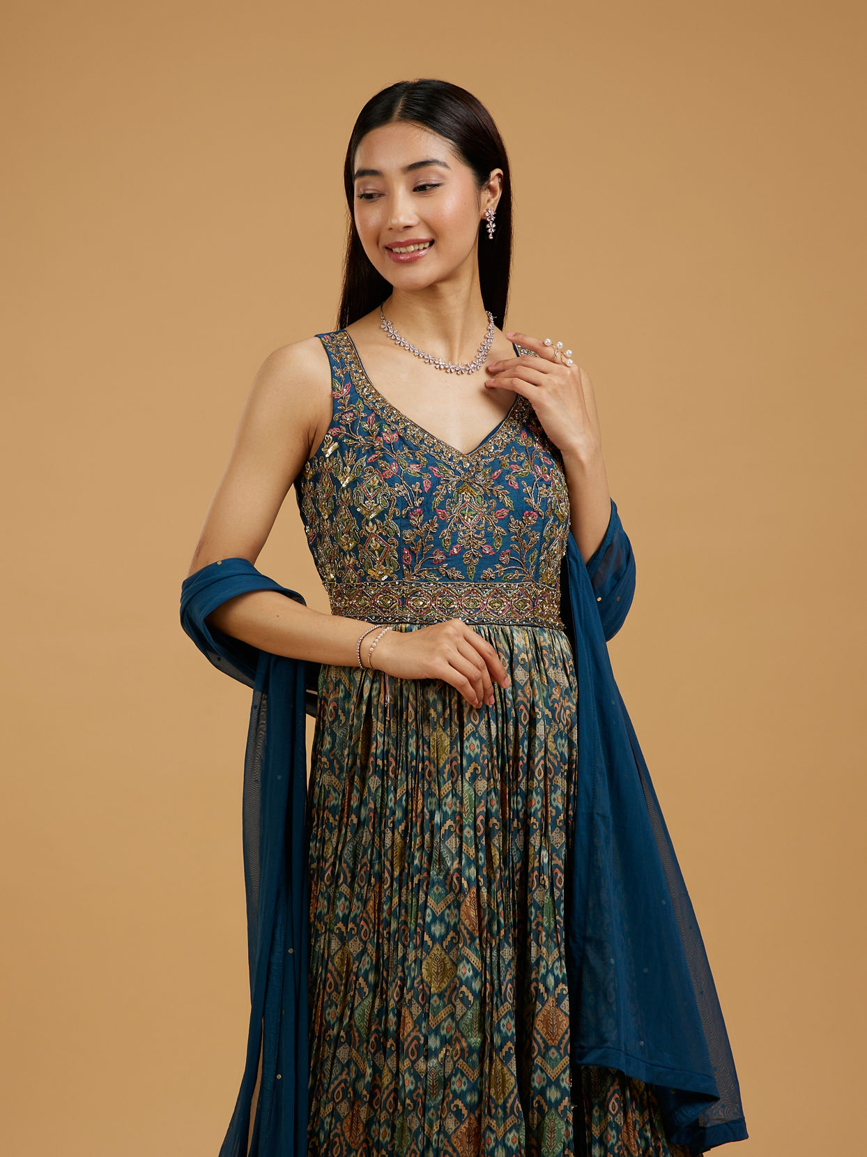 Mohey Women Elegant Blue Anarkali Suit
