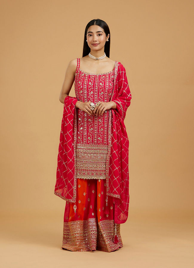 Mohey Women Regal Georgette Red Palazzo Suit