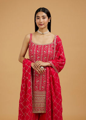 Mohey Women Regal Georgette Red Palazzo Suit