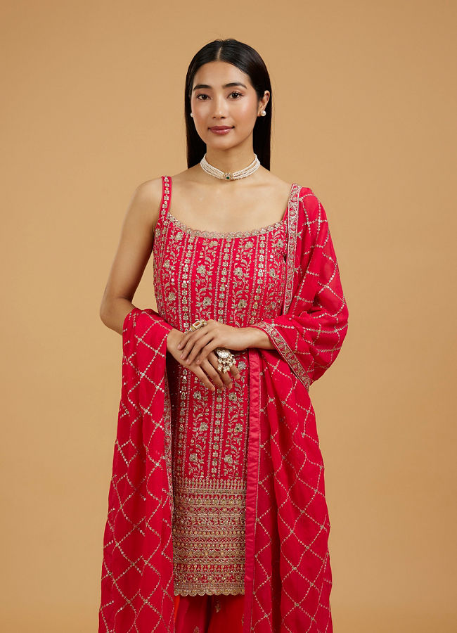 Mohey Women Regal Georgette Red Palazzo Suit