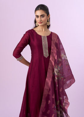 Mohey Women Regal Wine Stitched Anarkali Suit