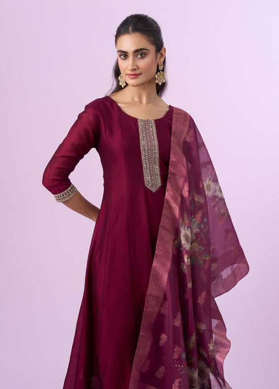 Mohey Women Regal Wine Stitched Anarkali Suit
