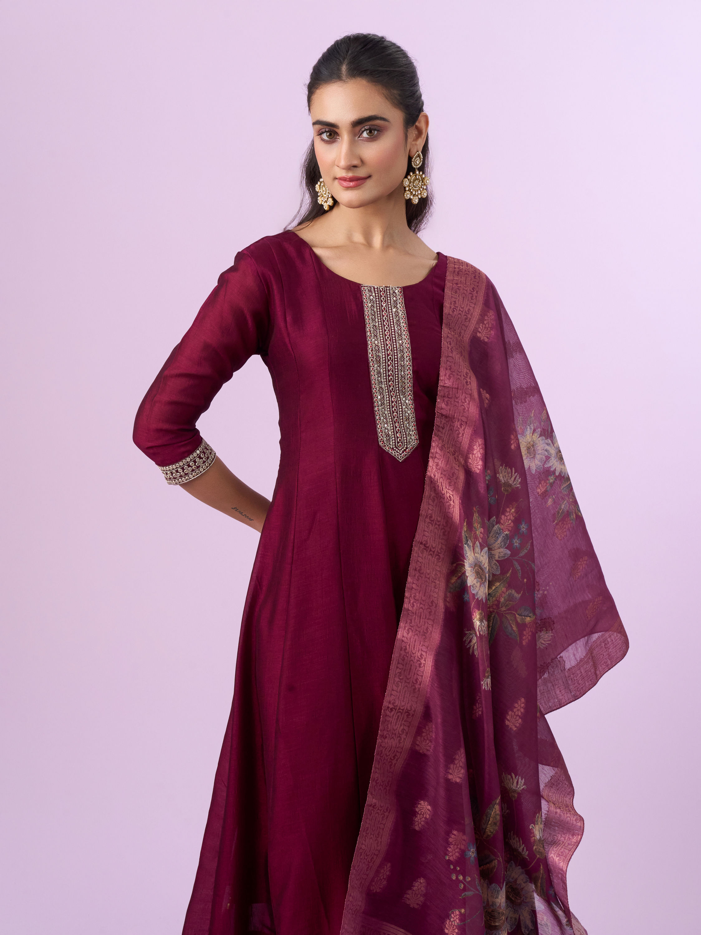 Mohey Women Regal Wine Stitched Anarkali Suit