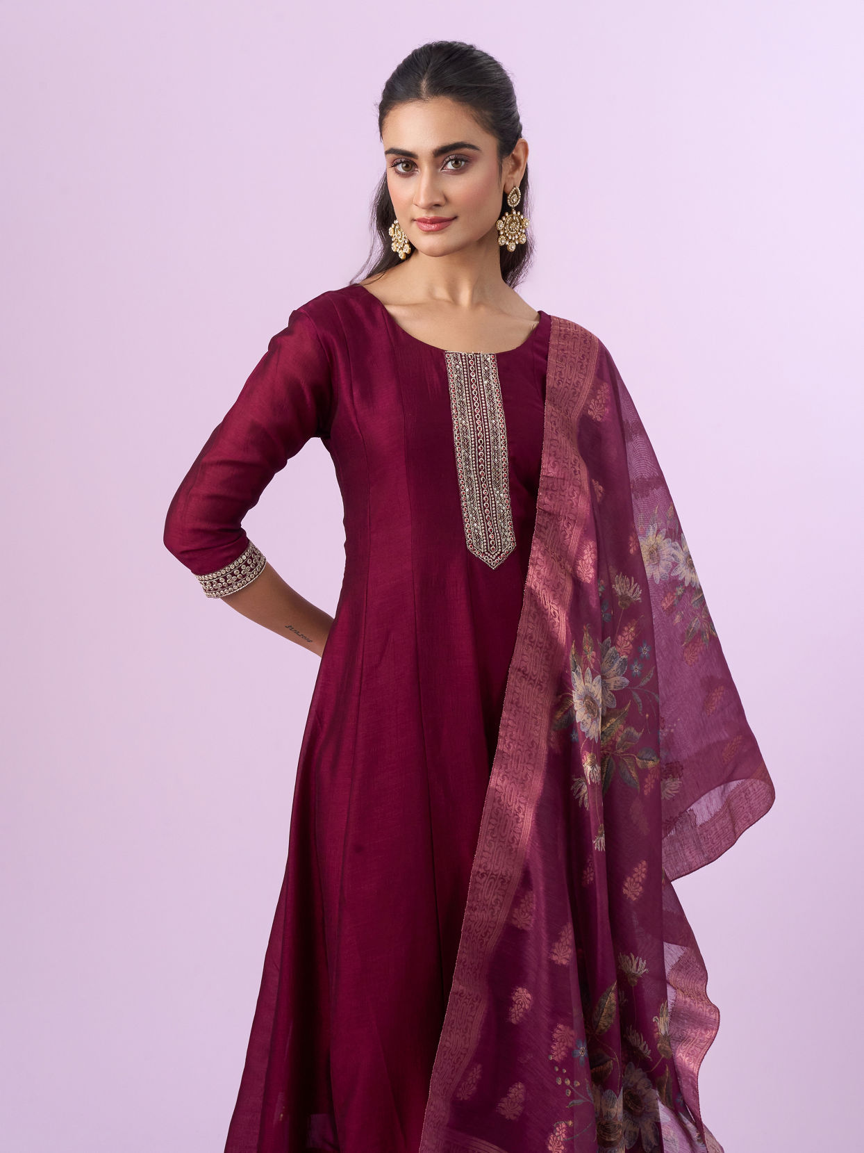 Mohey Women Regal Wine Stitched Anarkali Suit
