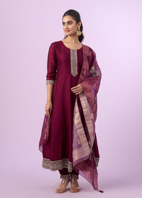 Mohey Women Regal Wine Stitched Anarkali Suit